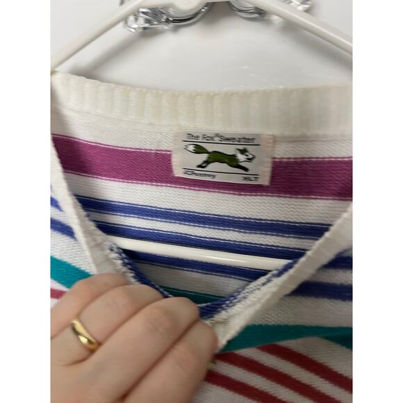 Vintage 90s The Fox Sweater Pink Green Striped Men's XLT Colorful Crewneck - Picture 4 of 5